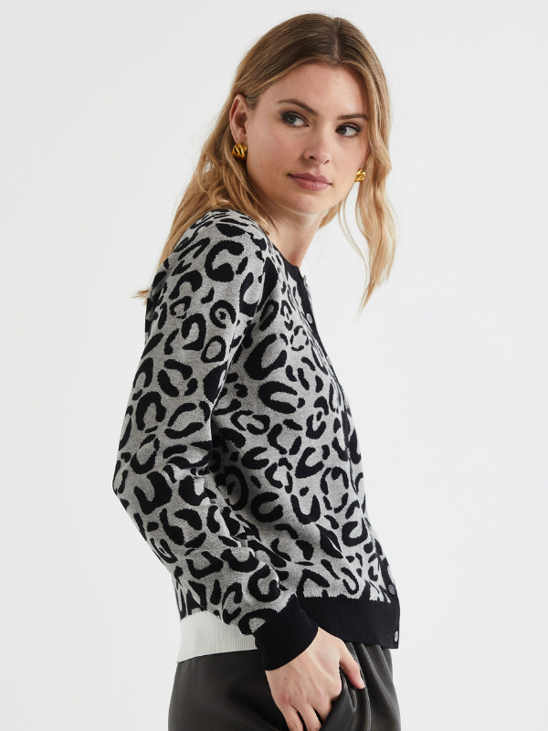 LD+CO Leopard Cardi Mid Grey Side