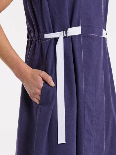 Marco Polo Sleeveless Tab Detail Dress French Blue Detail