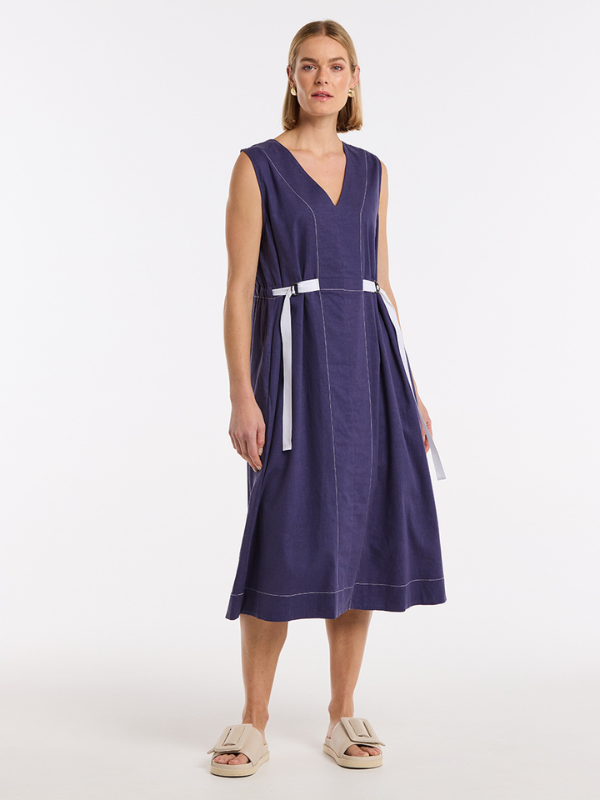 Marco Polo Sleeveless Tab Detail Dress French Blue Front