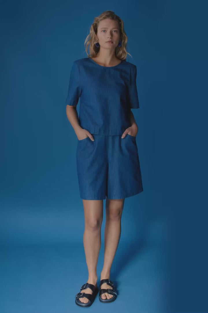 ELK the Label Denim Strom Shorts Mid Blue Denim Video