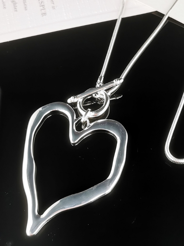 S.H.E Jewellery Large Heart Charm Necklace Silver