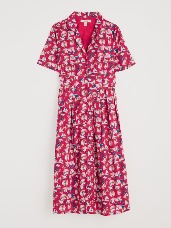 Seasalt Cornwall Charlotte Dress Parasol Floral Raspberry Flat Lay