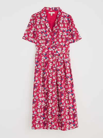 Seasalt Cornwall Charlotte Dress Parasol Floral Raspberry Flat Lay