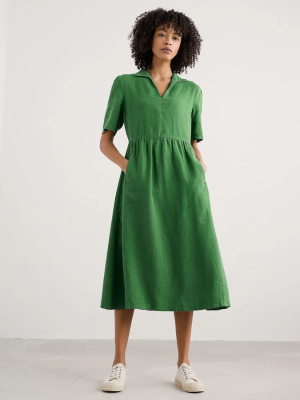 Seasalt Cornwall Fen Violet Linen Midi Dress Hedgerow Front