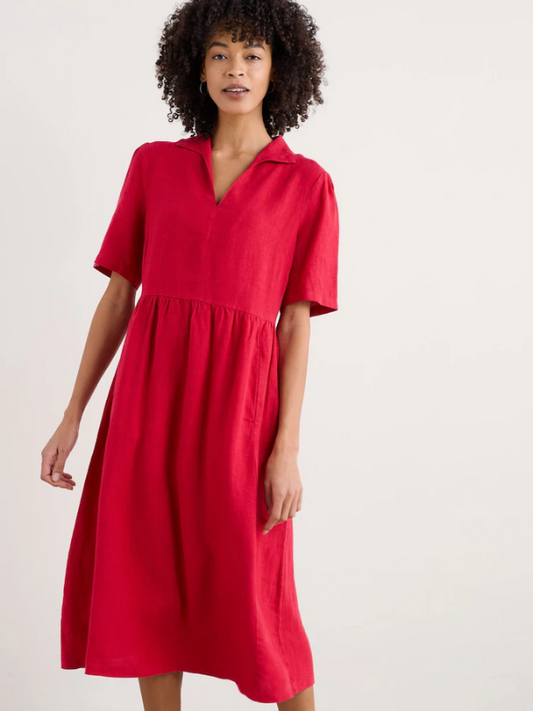 Seasalt Cornwall Fen Violet Linen Midi Dress Scarlet Detail
