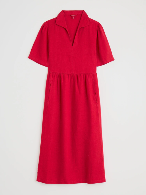 Seasalt Cornwall Fen Violet Linen Midi Dress Scarlet Flat Lay