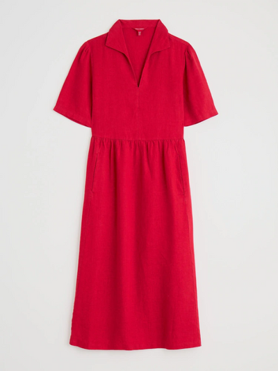 Seasalt Cornwall Fen Violet Linen Midi Dress Scarlet Flat Lay
