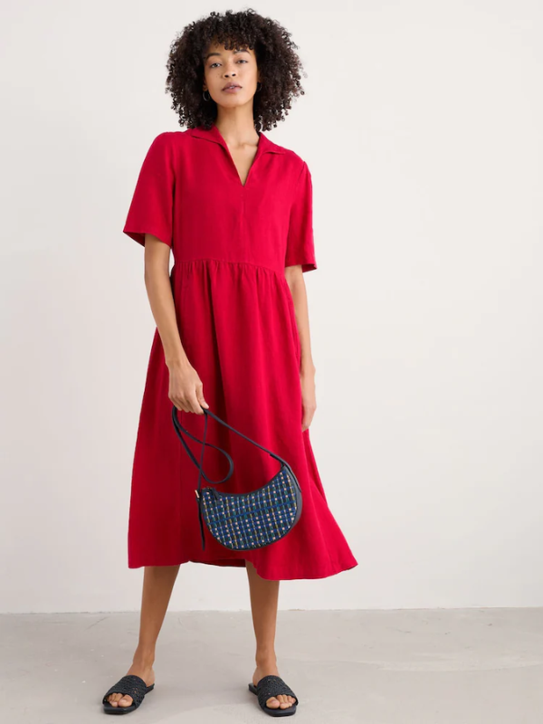 Seasalt Cornwall Fen Violet Linen Midi Dress Scarlet Front