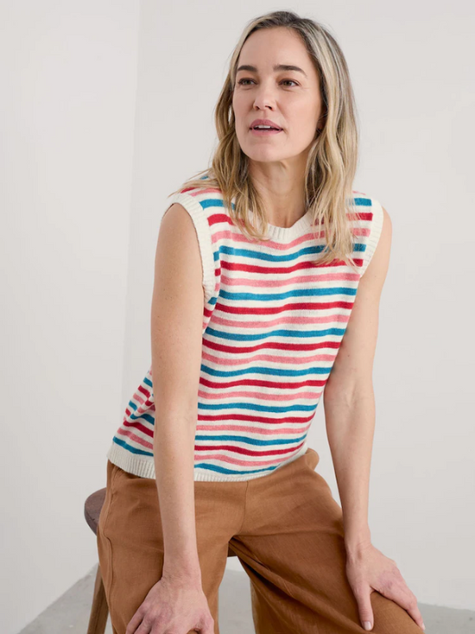 Seasalt Cornwall Knavock Knitted Vest Mini Cornish Pink Sky Mix Front