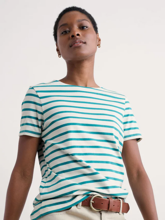 Seasalt Cornwall Sailor T-Shirt Breton Chalk Tidal Front