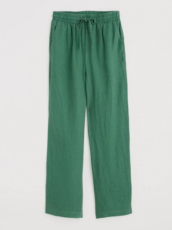 Seasalt Cornwall Tide Flow Wide Leg Linen Pants Pine Flat Lay