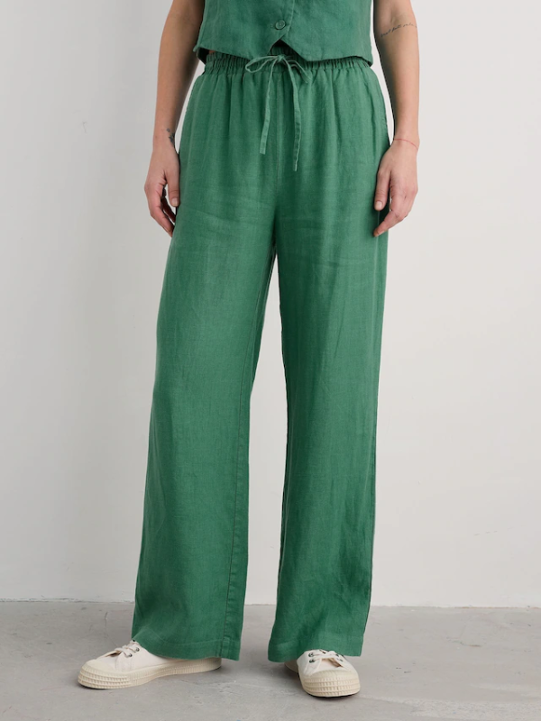 Seasalt Cornwall Tide Flow Wide Leg Linen Pants Pine Front