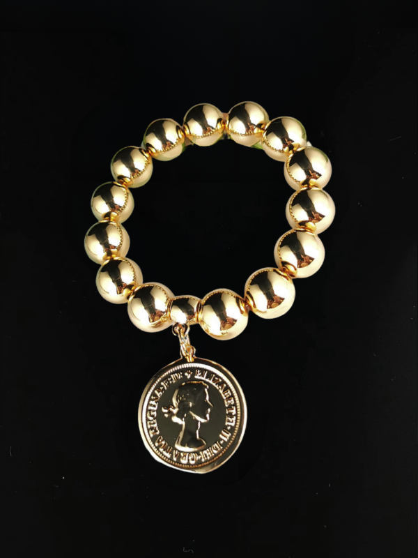 SHE Jewellery Coin Charm Beaded Bracelet Gold