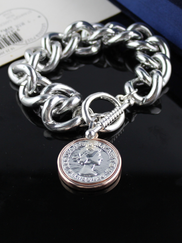 SHE Jewellery Coin Charm Chain Bracelet Silver