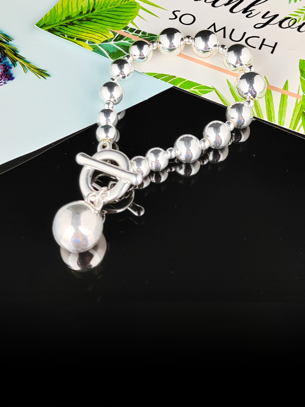 SHE Jewellery Sphere Charm Beaded Bracelet Silver