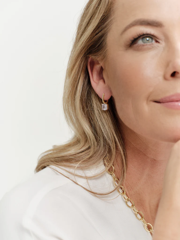 Sybella Jewellery Iris Square CZ Hoop Earrings Gold