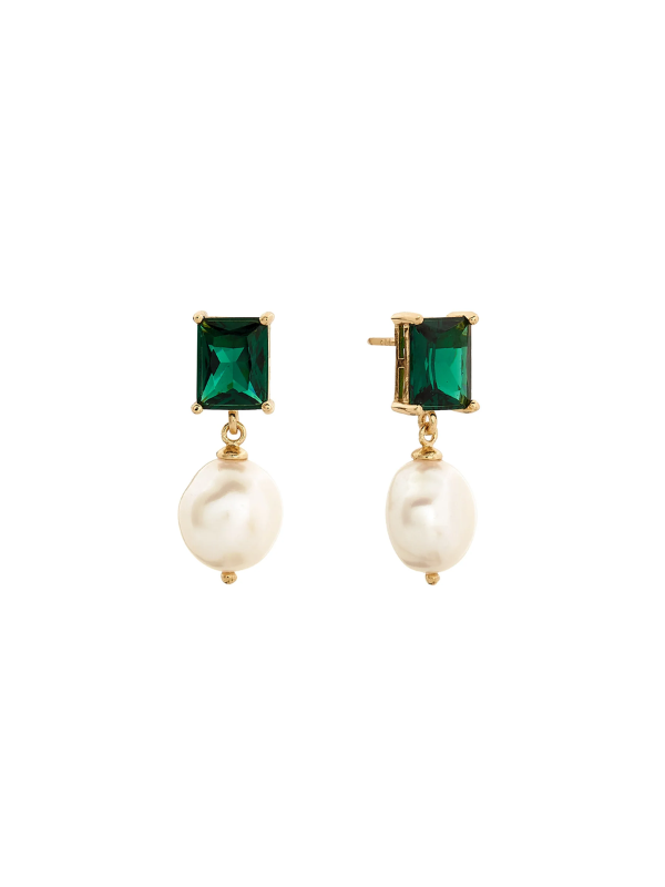 Sybella Jewellery Misty Deep Green Baguette & Pearl Drop Earrings