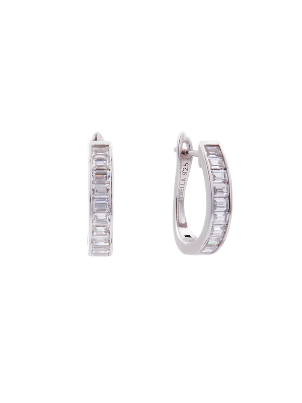 Sybella Jewellery Zoey Clear Baguette CZ Silver Hoop Earrings