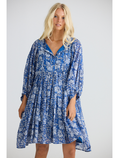 Talisman Wisteria Mini Dress Blue Blossom Detail