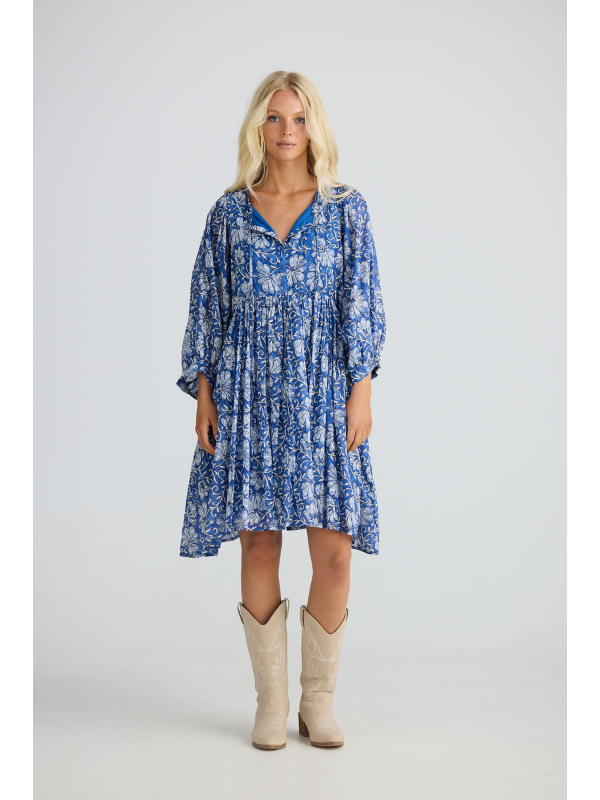 Talisman Wisteria Mini Dress Blue Blossom Front