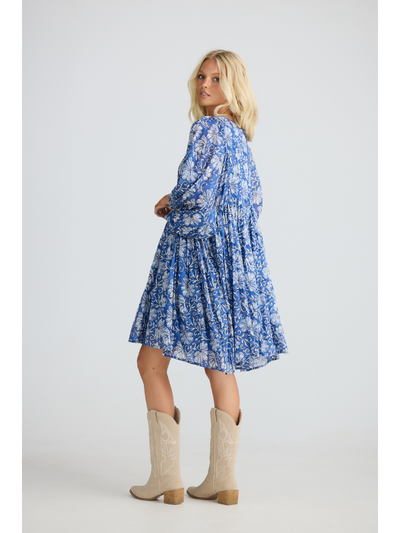 Talisman Wisteria Mini Dress Blue Blossom Side
