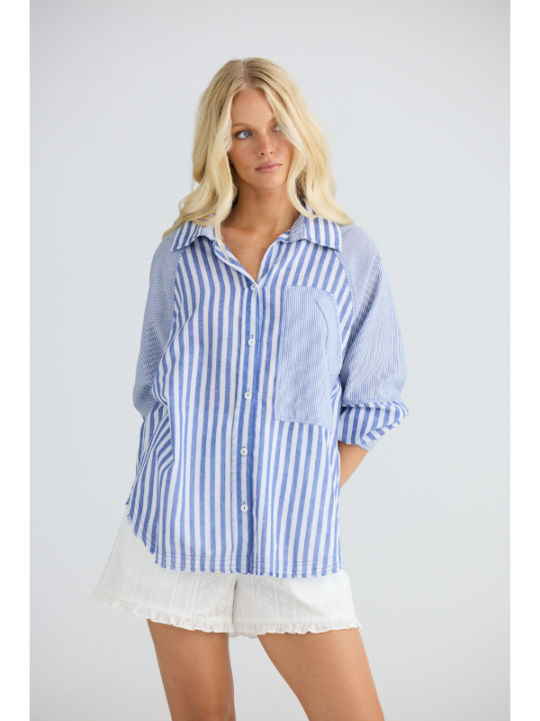 Talisman Yellowstone Shirt Navy Blue Stripe Front