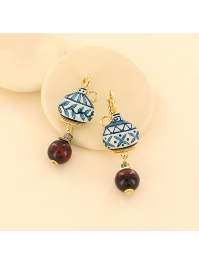 Taratata Bijoux Fantaisie Antique Lever Back Earrings Blue & Gold