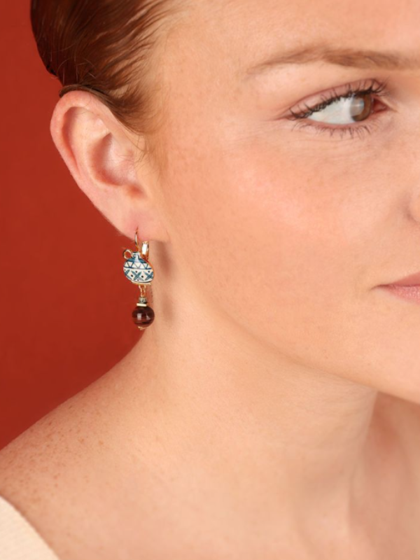 Taratata Bijoux Fantaisie Antique Lever Back Earrings Blue & Gold