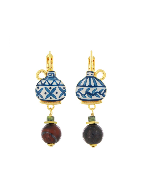 Taratata Bijoux Fantaisie Antique Lever Back Earrings Blue & Gold