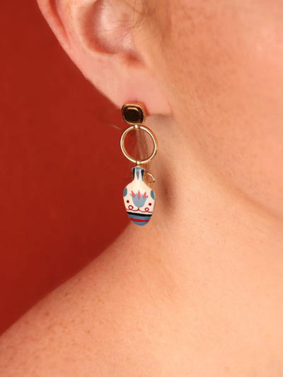 Taratata Fantaisie Antique Stud Earrings Blue & Gold