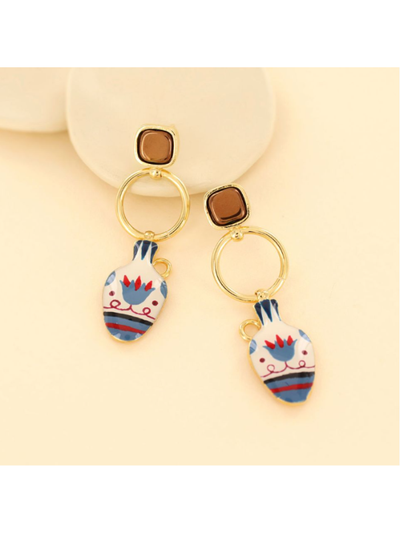 Taratata Fantaisie Antique Stud Earrings Blue & Gold