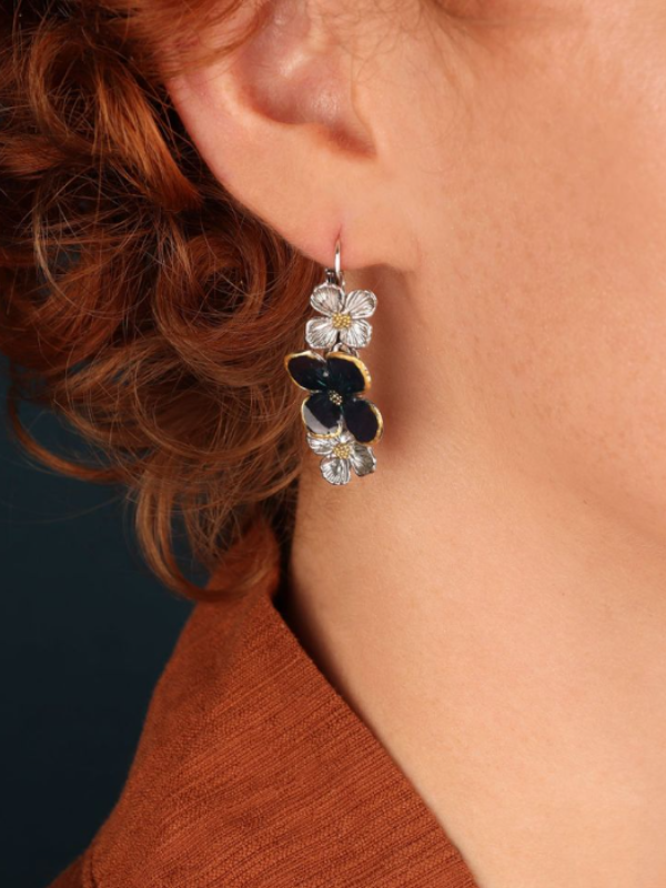 Taratata Fantaisie Hortensia Lever Back Earrings Blue & Silver