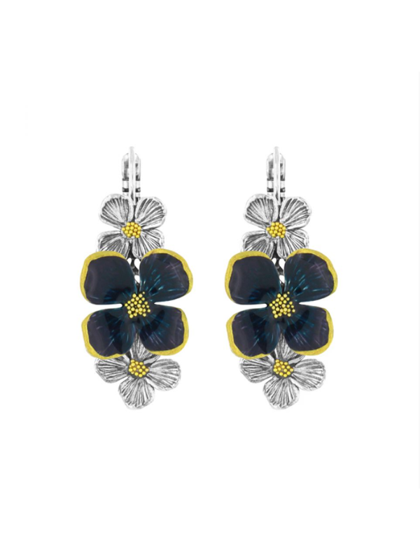 Taratata Fantaisie Hortensia Lever Back Earrings Blue & Silver