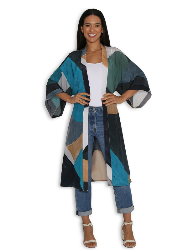 The Artists Label Moon Tide Light Silk Long Kimono (front)