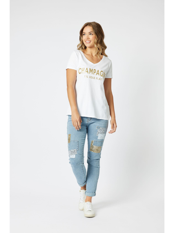 Threadz Champagne Cotton V-Neck T-Shirt Gold