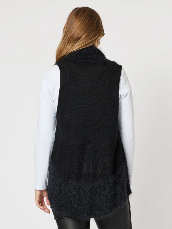 Threadz Fluffy Trim Knit Vest Black Back