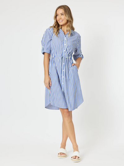 Threadz Summer Stripe Dress Blue Front