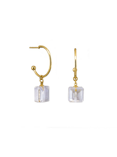 Tiger Tree Clear Square Crystal Drop Hoops Gold