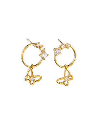 Tiger Tree Crystal Butterfly on Ring Earrings Gold
