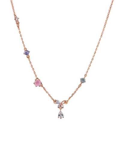 Tiger Tree Mixed Crystal Necklace Rose Gold