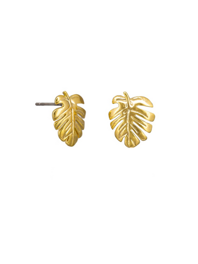 Tiger Tree Monstera Earrings Gold