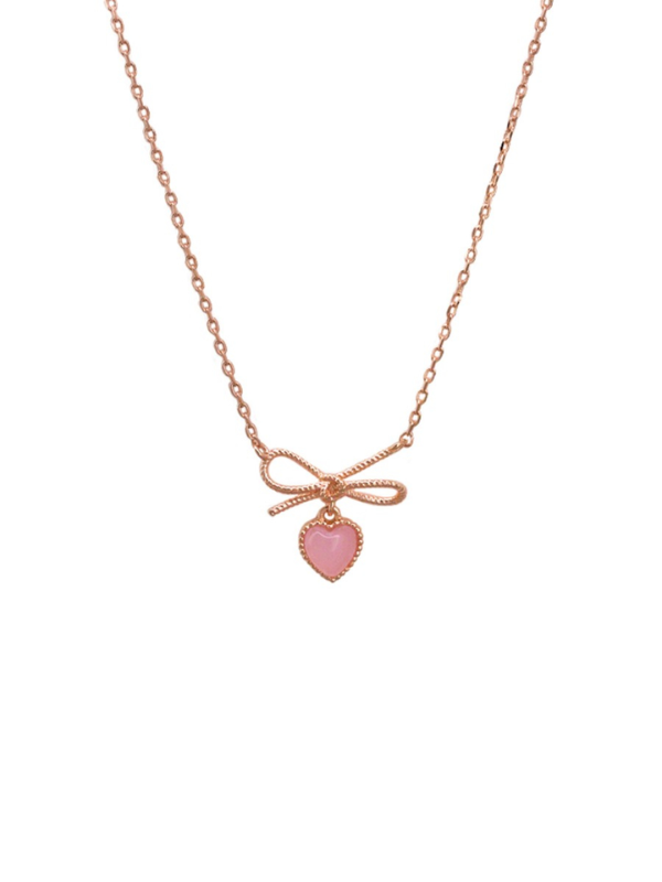 Tiger Tree Ribbon & Heart Necklace Rose Gold