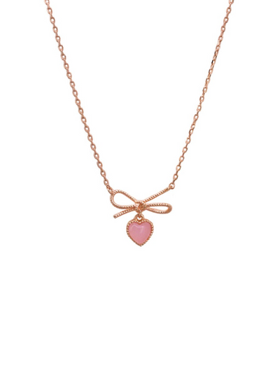 Tiger Tree Ribbon & Heart Necklace Rose Gold