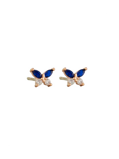 Tiger Tree Tiny Crystal Butterfly Studs Rose Gold