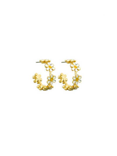 Tiger Tree White Daisy Chain Hoops Gold