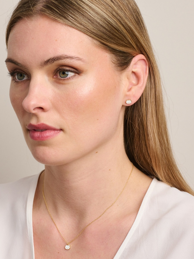 Tiger Tree White Kitty Cat Studs Gold