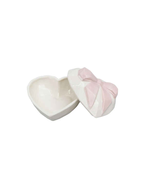 Urban Products Bow & Heart Trinket Box Pink & White 7cm