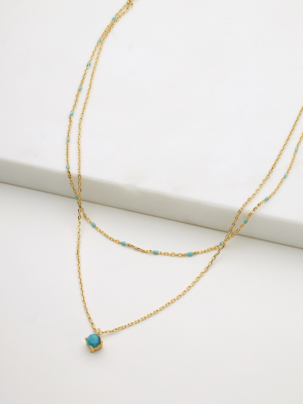 Zafino Mini Layered Blue Necklace Gold