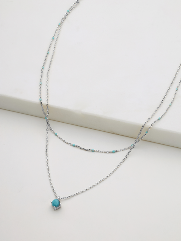 Zafino Mini Layered Blue Necklace Silver