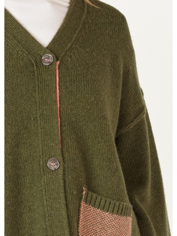 Zaket & Plover Birdseye Pocket Cardi Olive Detail